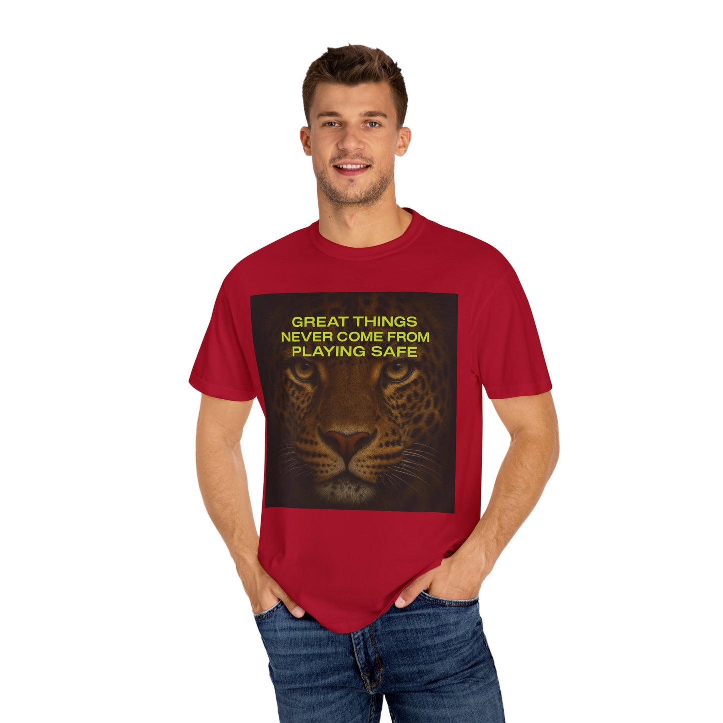 Leopard Motivational T-Shirt — "Great Things Never Come From Playing Safe"