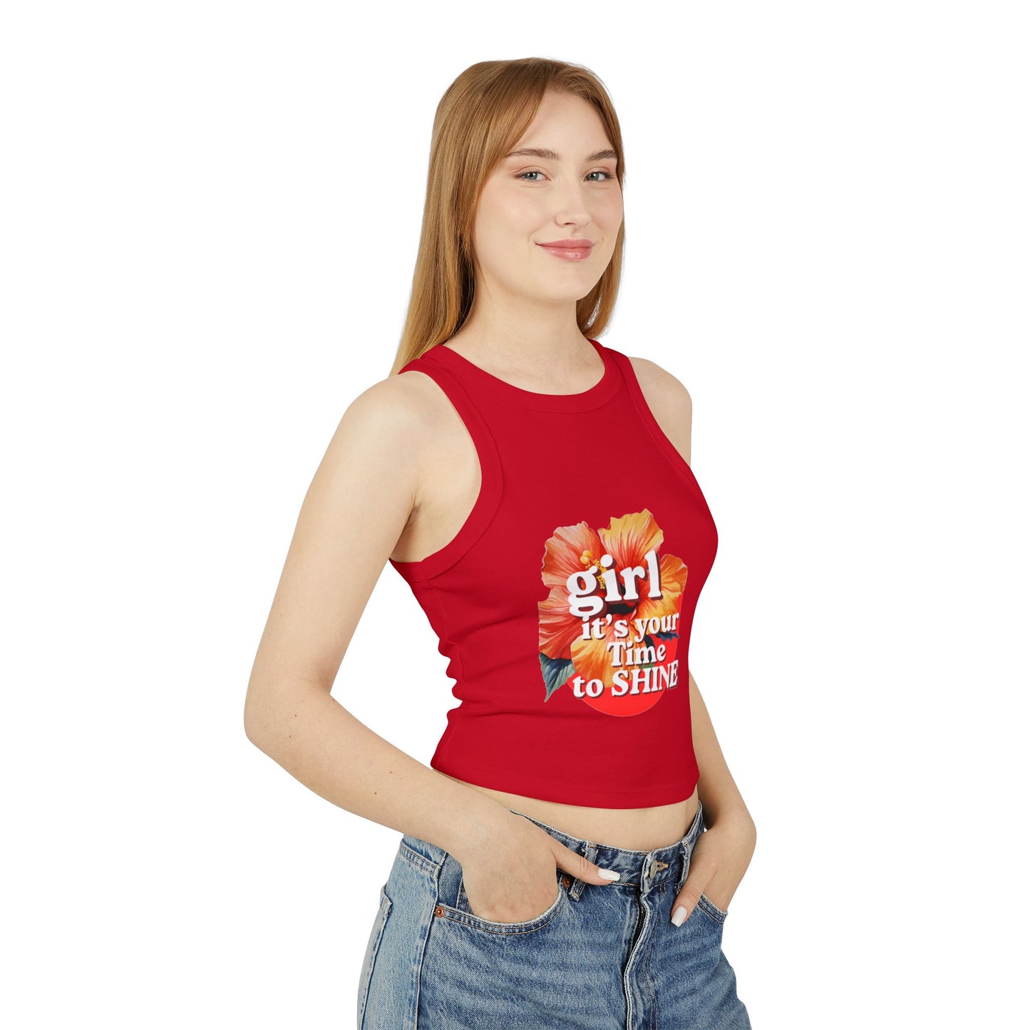Women’s Racer Tank — Floral “Girl It’s Your Time to Shine” Crop Top