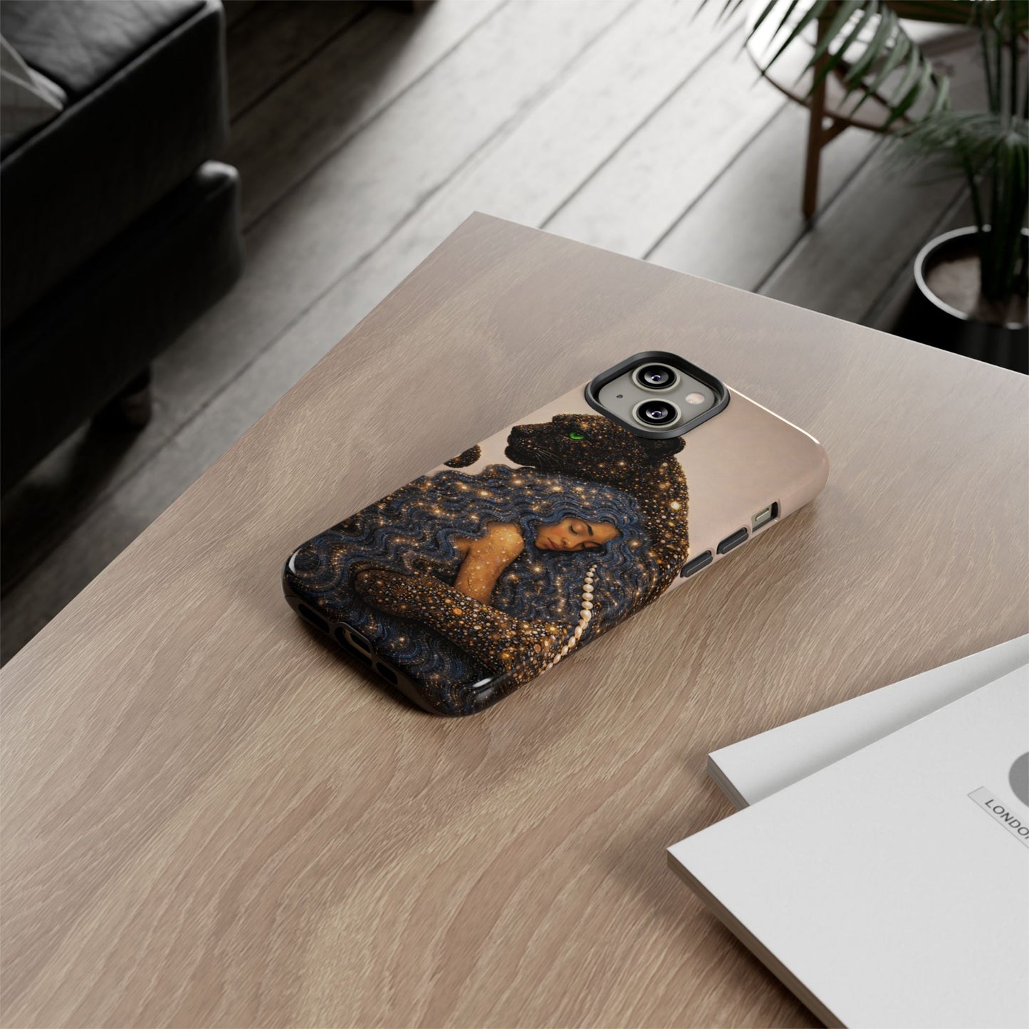 Leopard Portrait Tough Phone Case — Blue Jaguar Art Protective Cover
