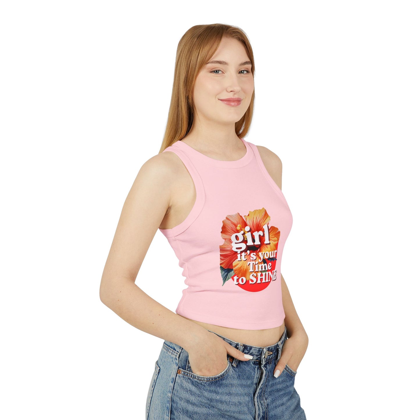 Women’s Racer Tank — Floral “Girl It’s Your Time to Shine” Crop Top