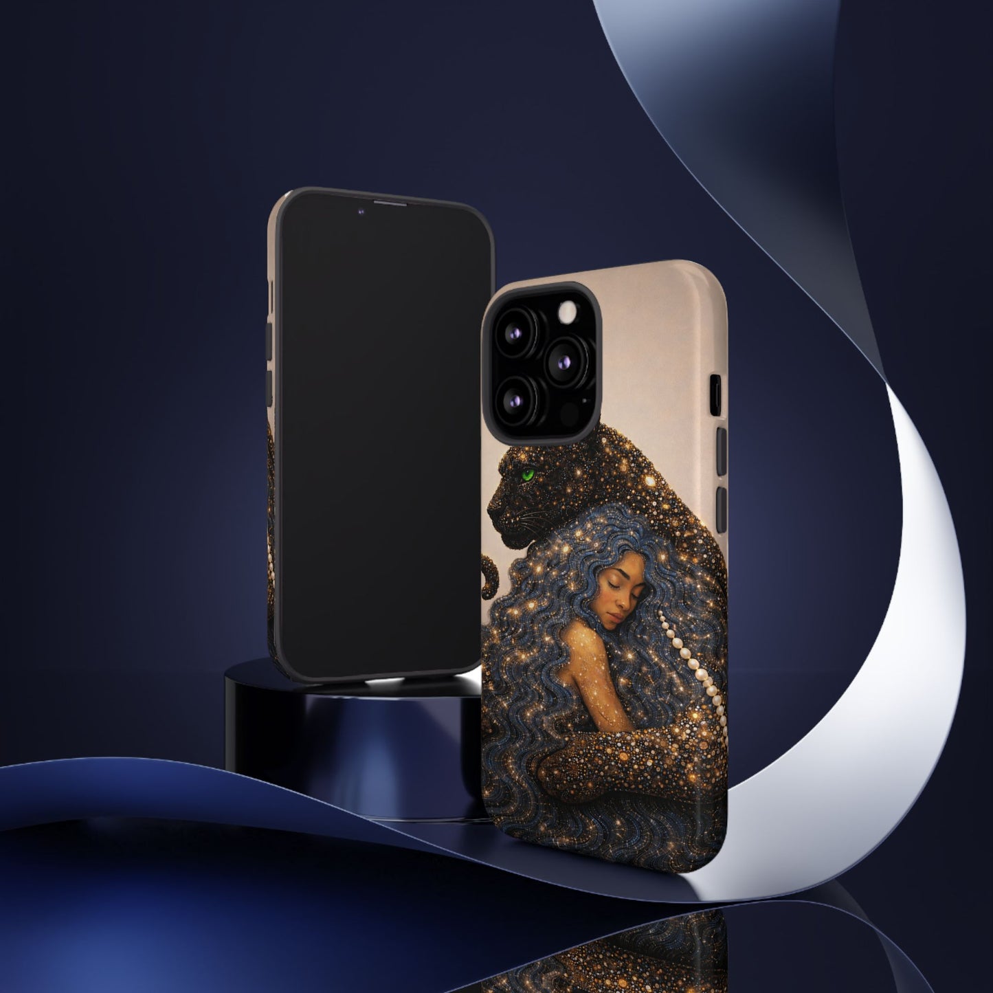 Leopard Portrait Tough Phone Case — Blue Jaguar Art Protective Cover