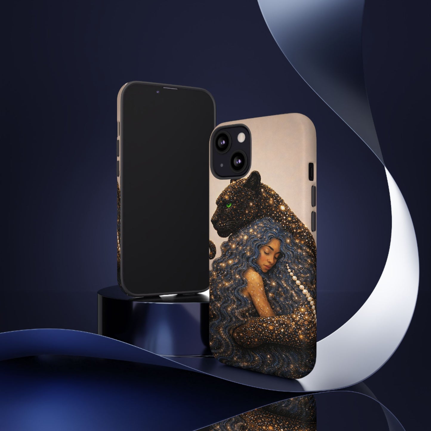 Leopard Portrait Tough Phone Case — Blue Jaguar Art Protective Cover