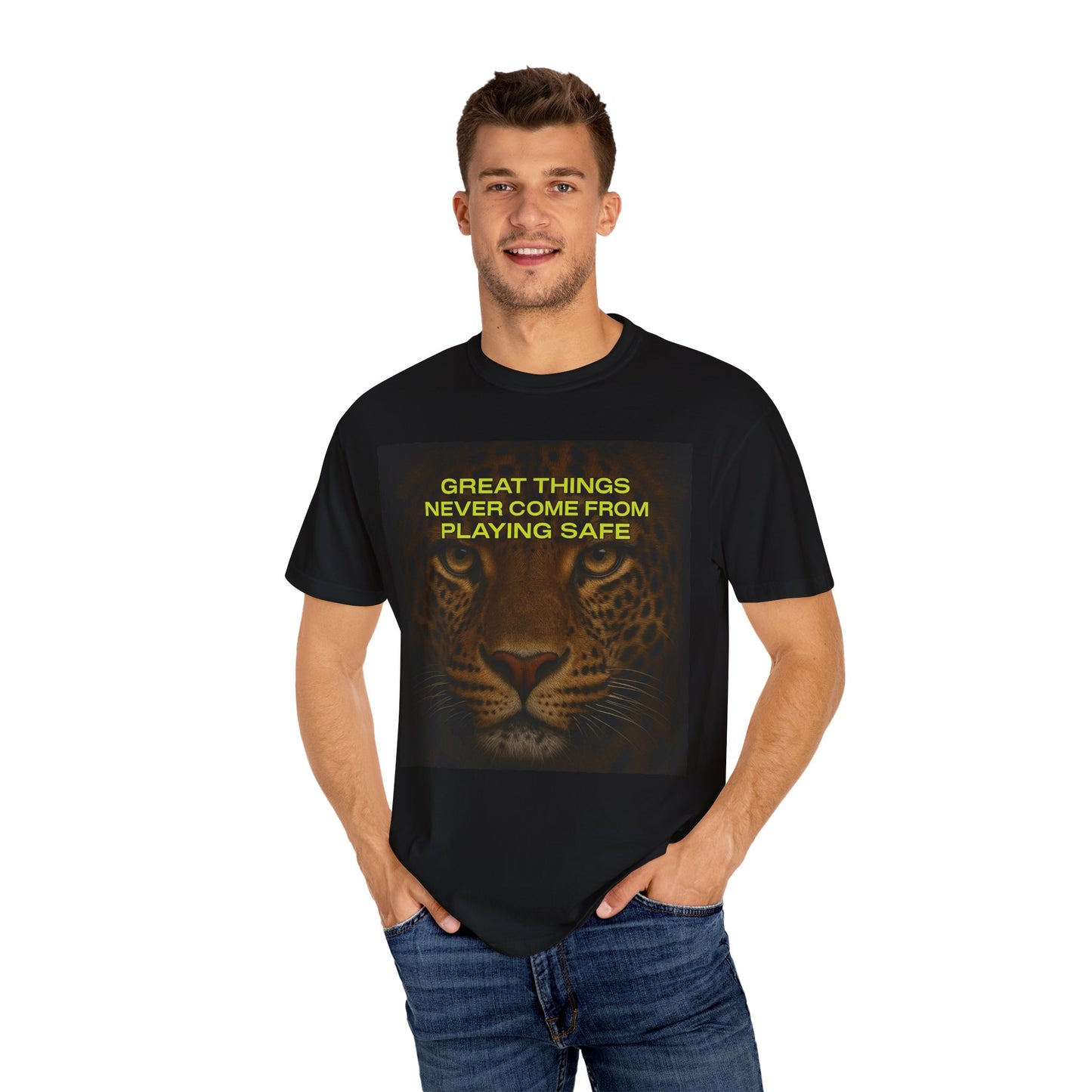 Leopard Motivational T-Shirt — "Great Things Never Come From Playing Safe"