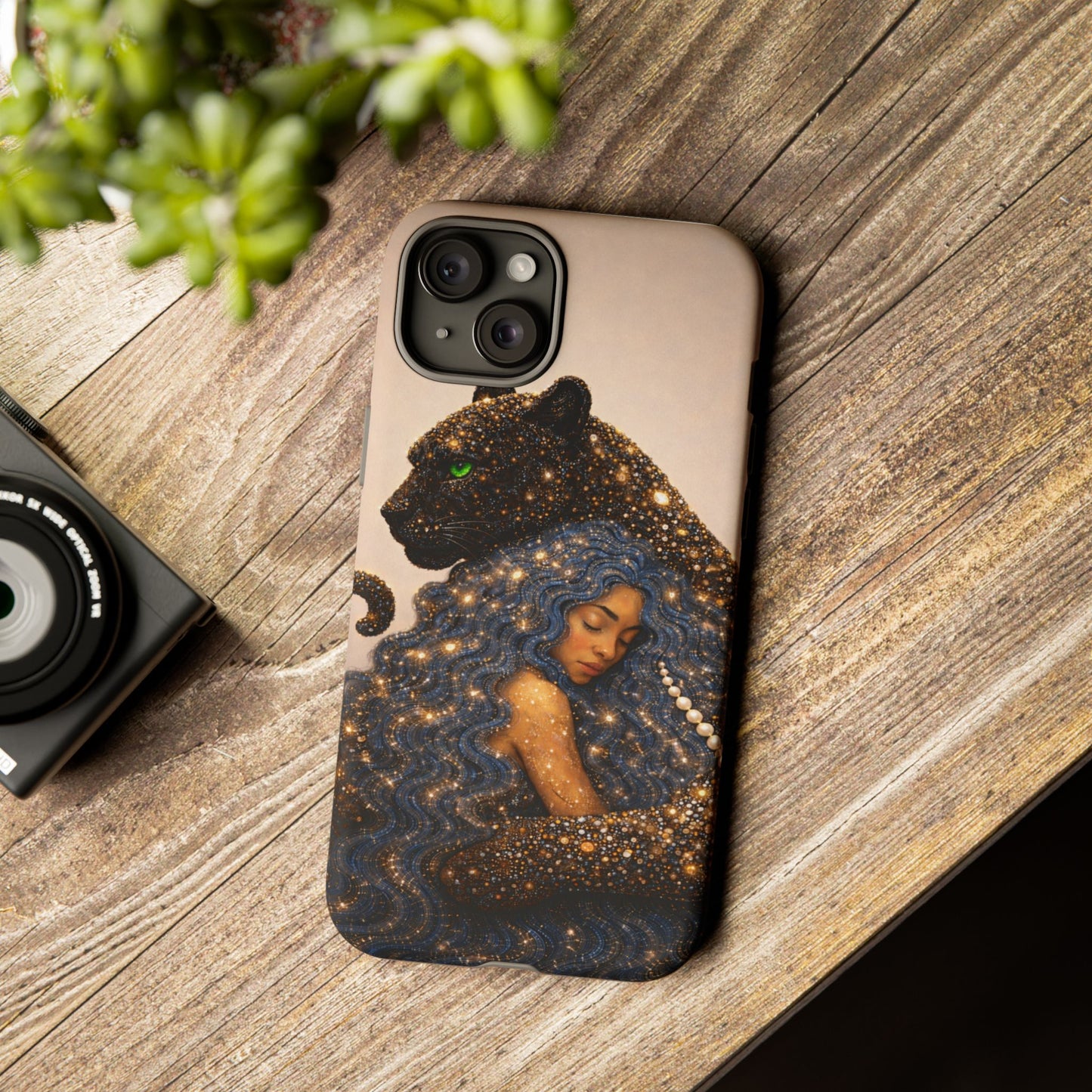Leopard Portrait Tough Phone Case — Blue Jaguar Art Protective Cover