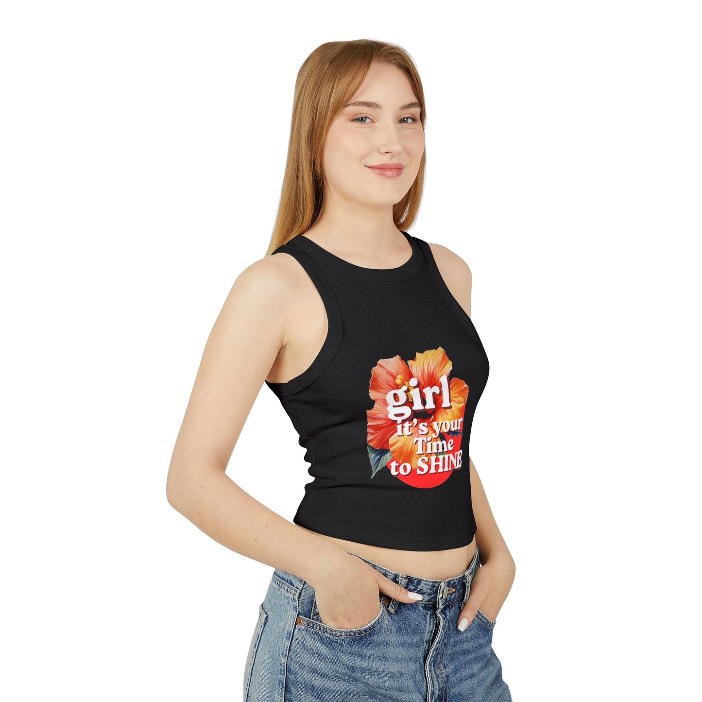 Women’s Racer Tank — Floral “Girl It’s Your Time to Shine” Crop Top