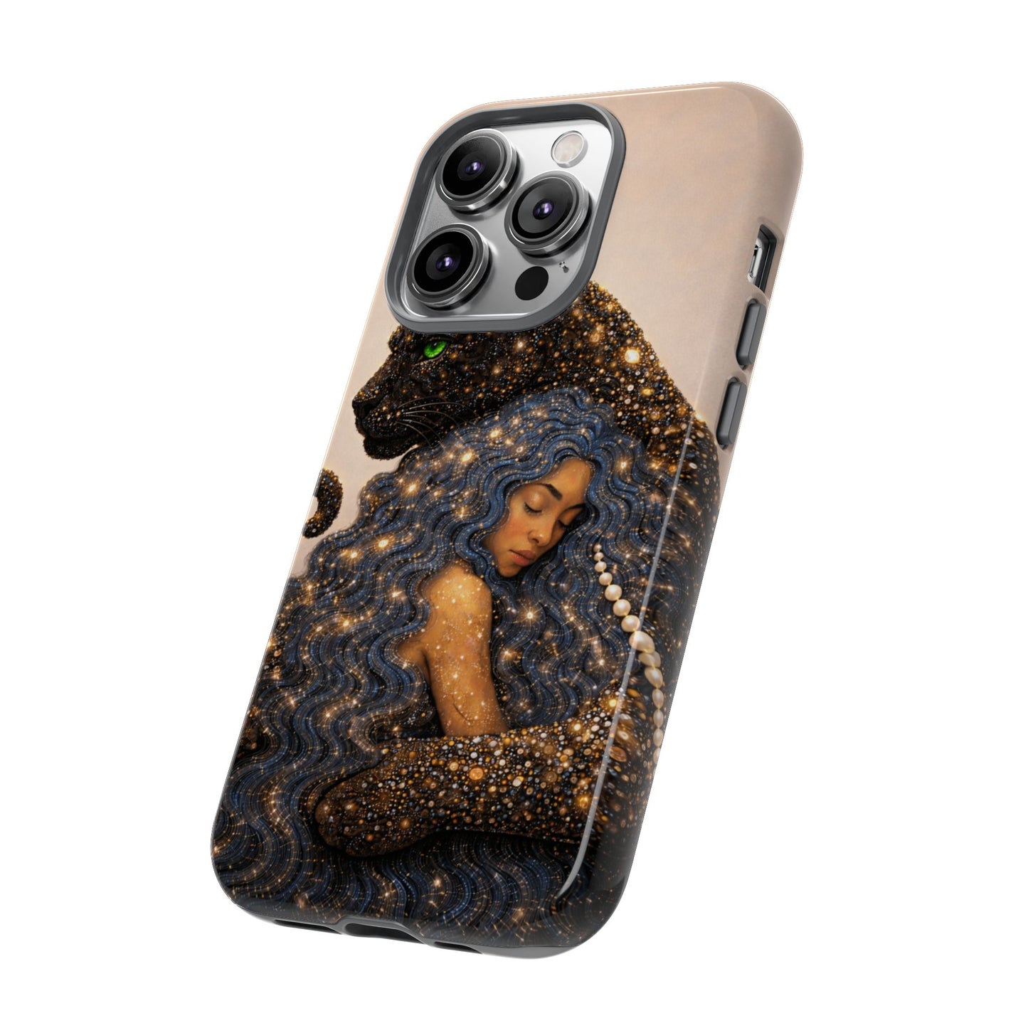 Leopard Portrait Tough Phone Case — Blue Jaguar Art Protective Cover