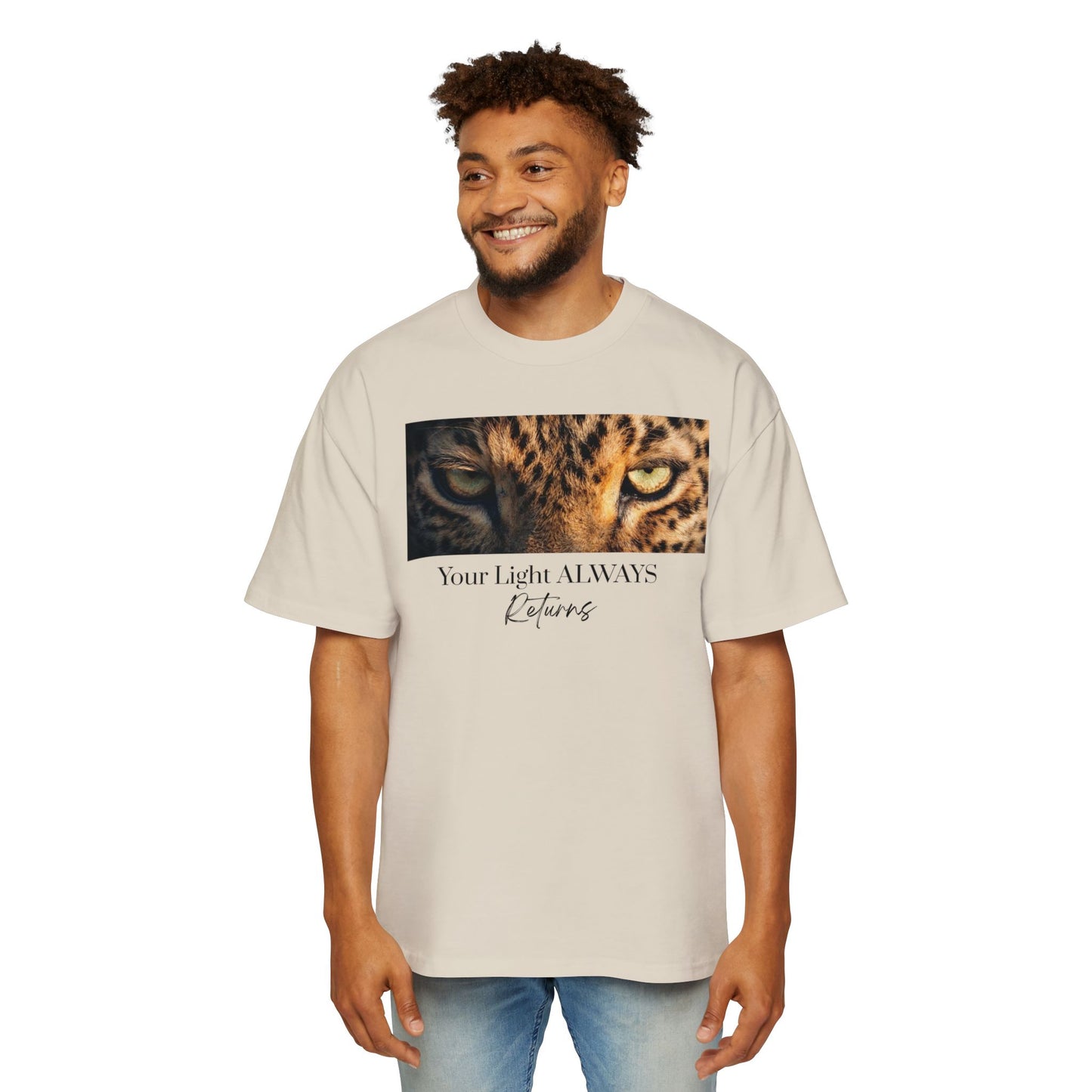 Tiger Eyes Graphic Tee — "Your Light ALWAYS Returns" Inspirational Men's Shirt