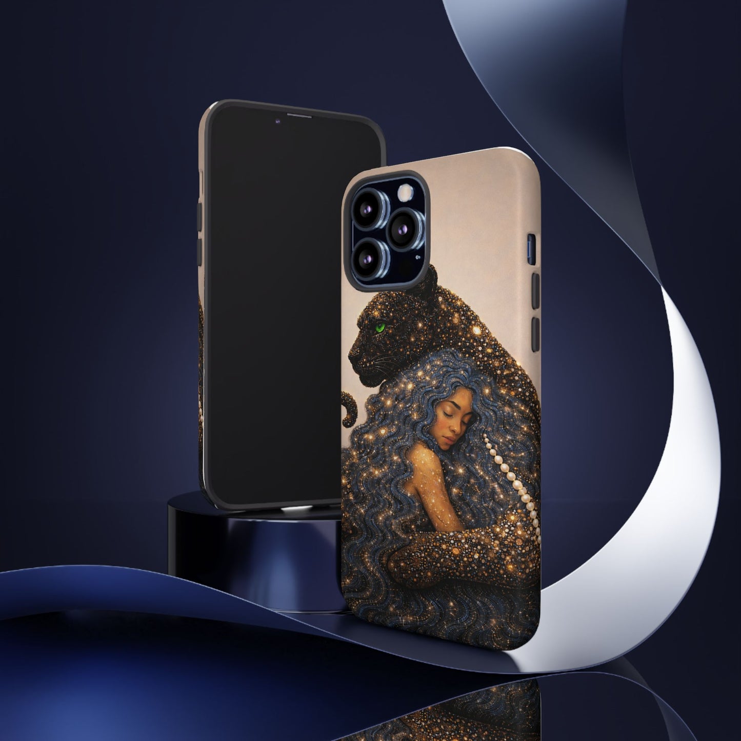 Leopard Portrait Tough Phone Case — Blue Jaguar Art Protective Cover