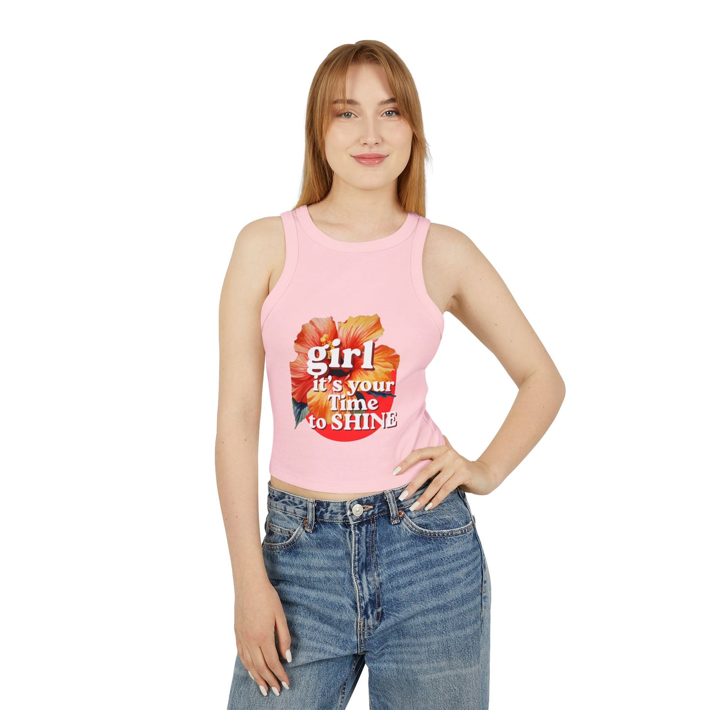 Women’s Racer Tank — Floral “Girl It’s Your Time to Shine” Crop Top