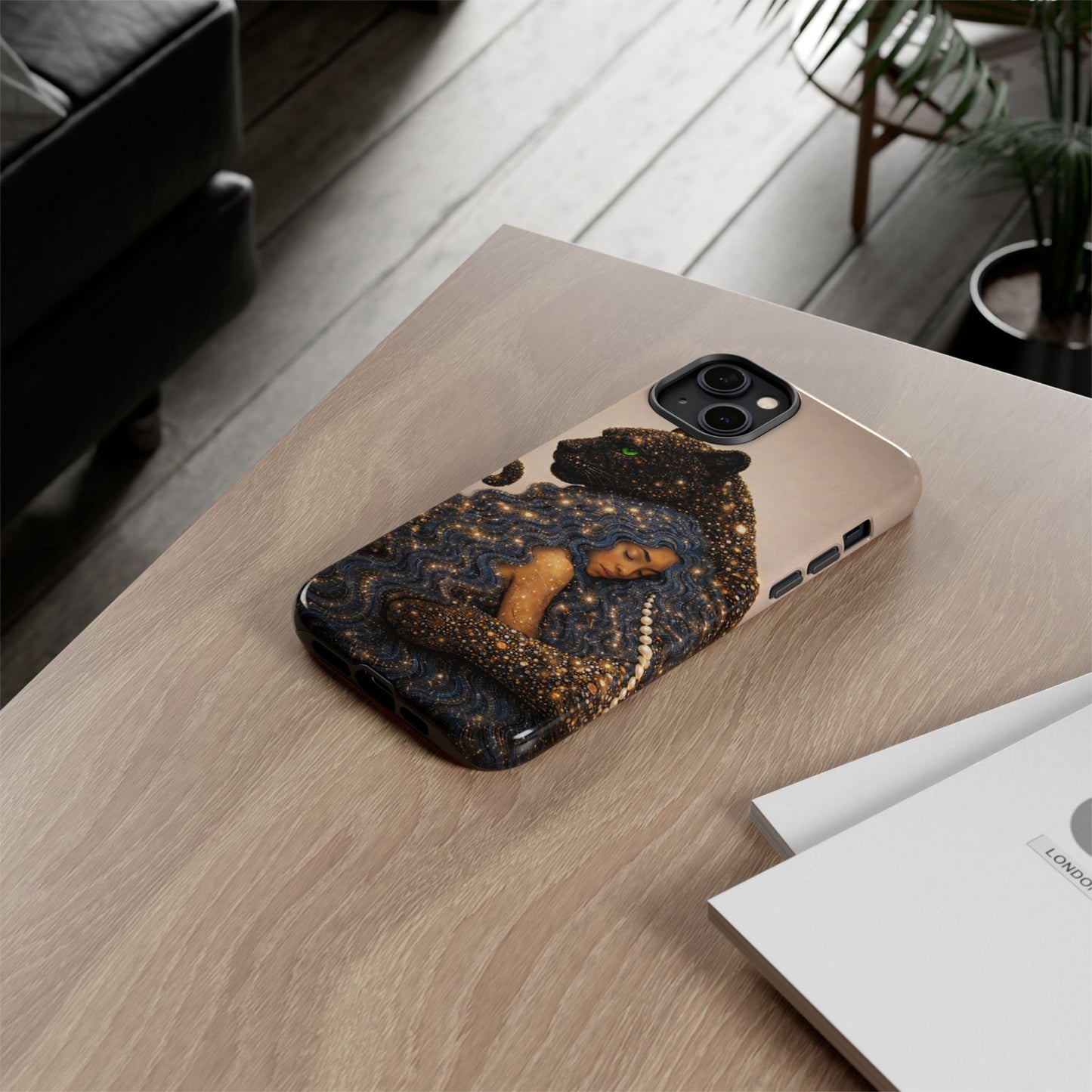 Leopard Portrait Tough Phone Case — Blue Jaguar Art Protective Cover