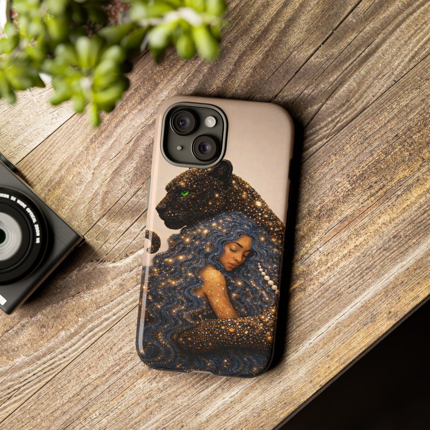 Leopard Portrait Tough Phone Case — Blue Jaguar Art Protective Cover