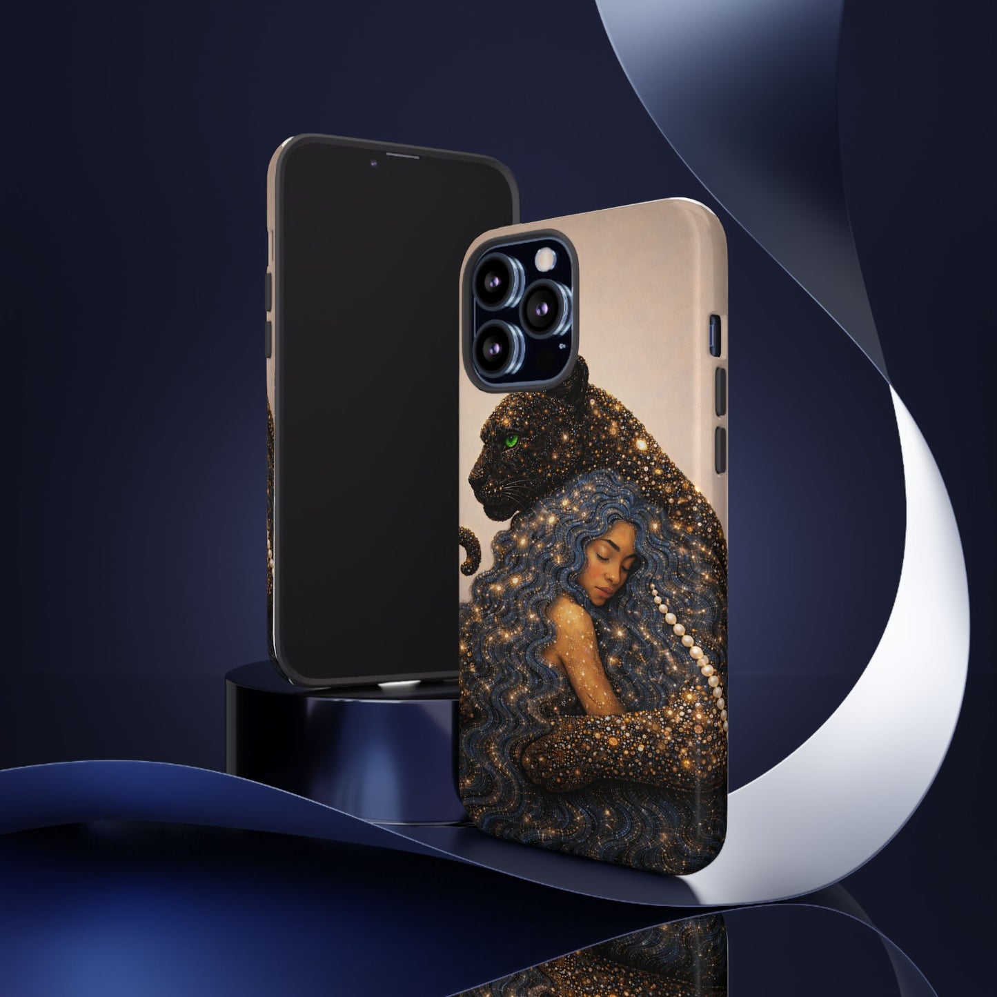 Leopard Portrait Tough Phone Case — Blue Jaguar Art Protective Cover