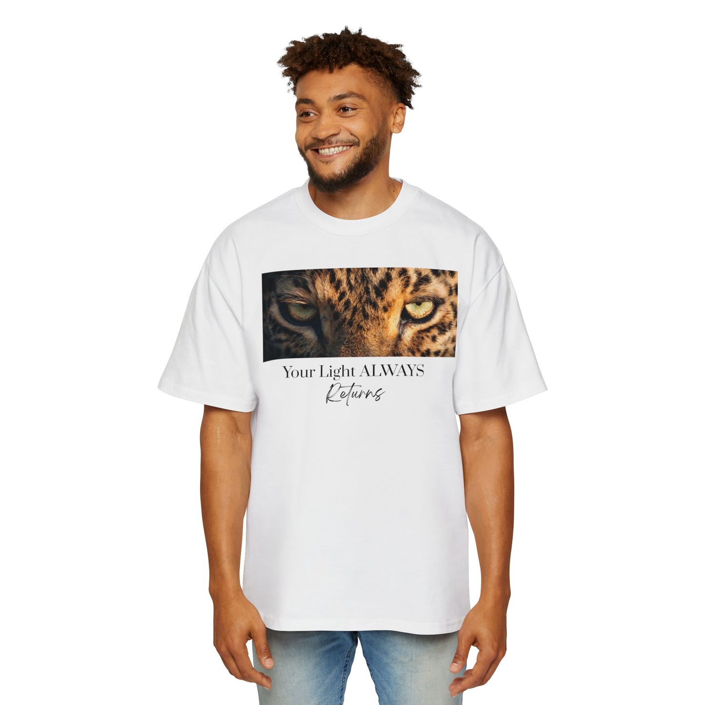 Tiger Eyes Graphic Tee — "Your Light ALWAYS Returns" Inspirational Men's Shirt