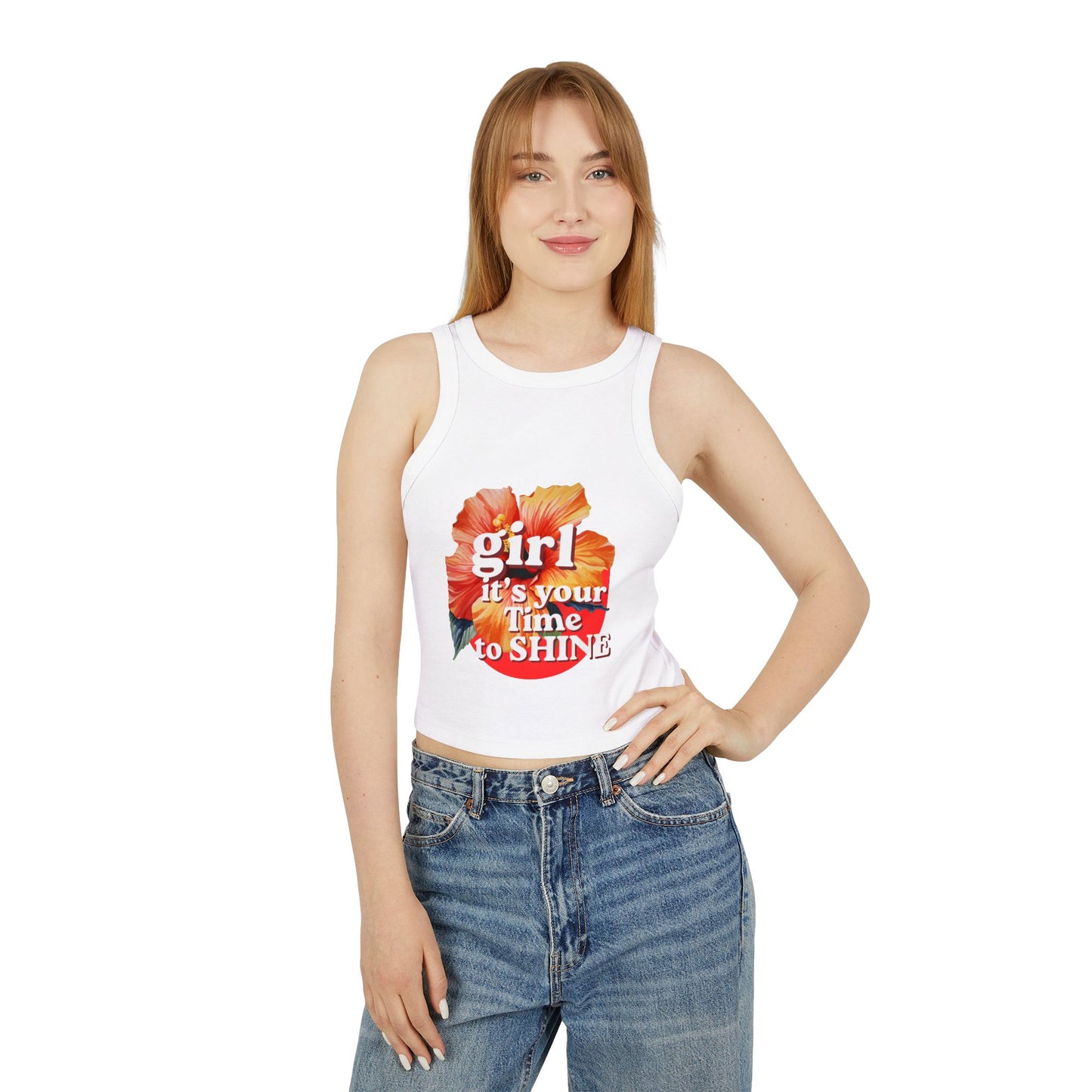 Women’s Racer Tank — Floral “Girl It’s Your Time to Shine” Crop Top